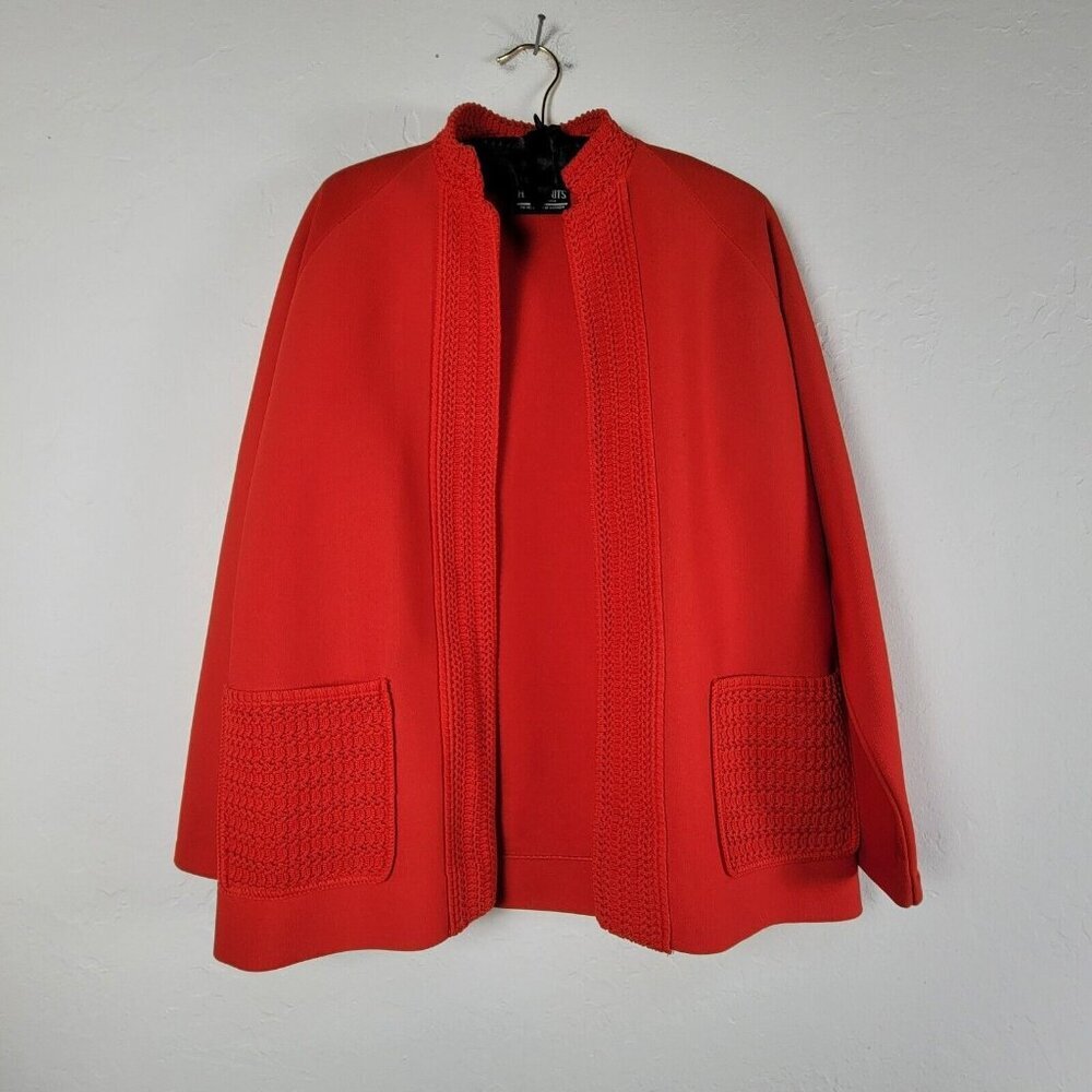 Hedy Knits Women's Crochet Accent Long Sleeve Open-Front Blazer Red Medium